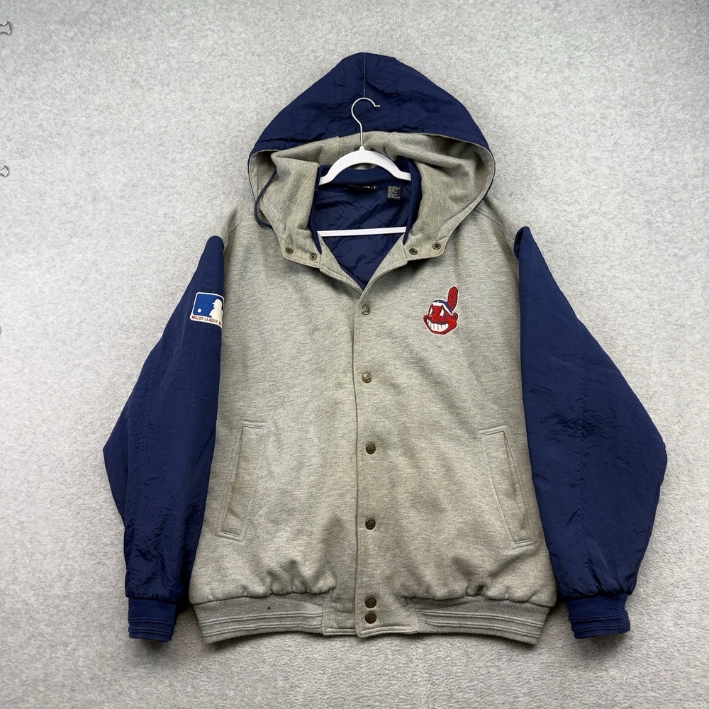 VTG Lee Sport MLB Cleveland Indians 1/4 Zip Hooded Jacket Size L Pullover Puffer